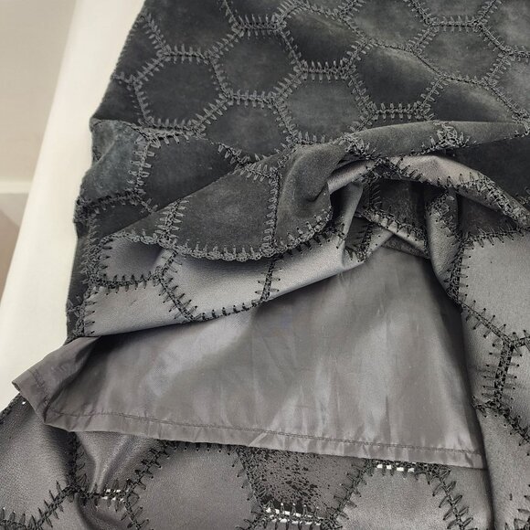 Danier Genuine Leather Black Suede Hexagon Maxi Skirt Size 14 Drk Boho Cowgirl - Picture 8 of 12